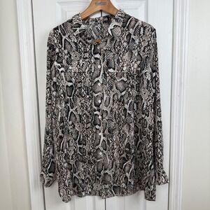 Snakeskin Print Women's 2X Button Down Long Sleeve Tunic Shirt‎ Blouse Animal